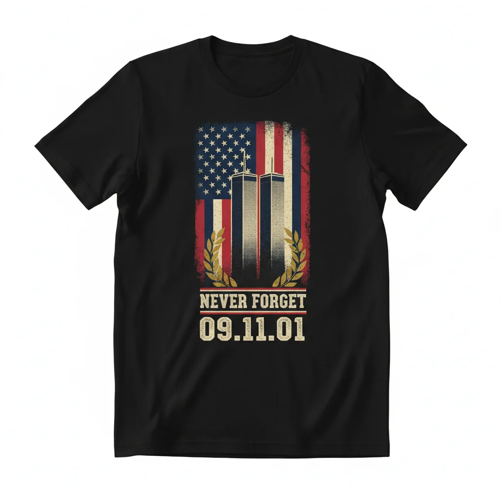 Never Forget 9/11 Memorial T-Shirt | Vintage American Flag Patriotic Tee