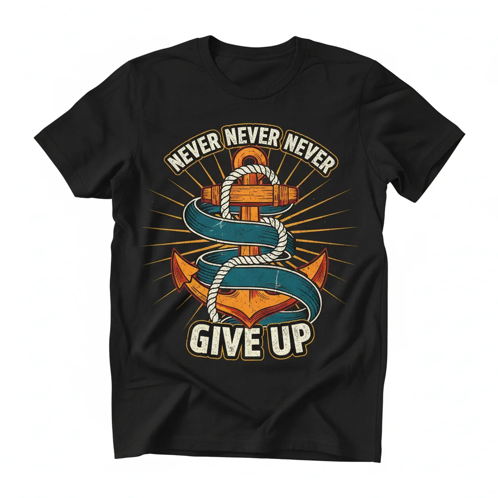Camiseta Never Never Never Give Up Motivacional Premium de Algodón – Ajuste Retail