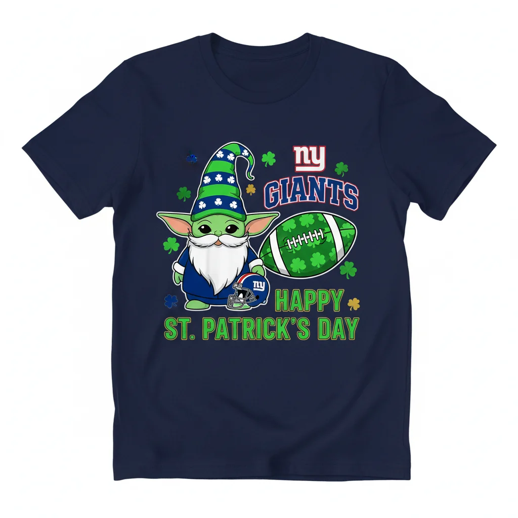 Durable New York Giants Baby Yoda Gnome St. Patrick's Day Tee - Vibrant & Pre-Shrunk