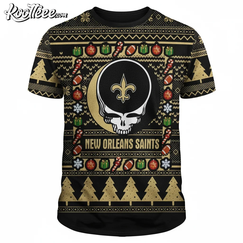 NFL New Orleans Saints Grateful Dead Ugly Christmas Sweater - Festive Holiday Apparel