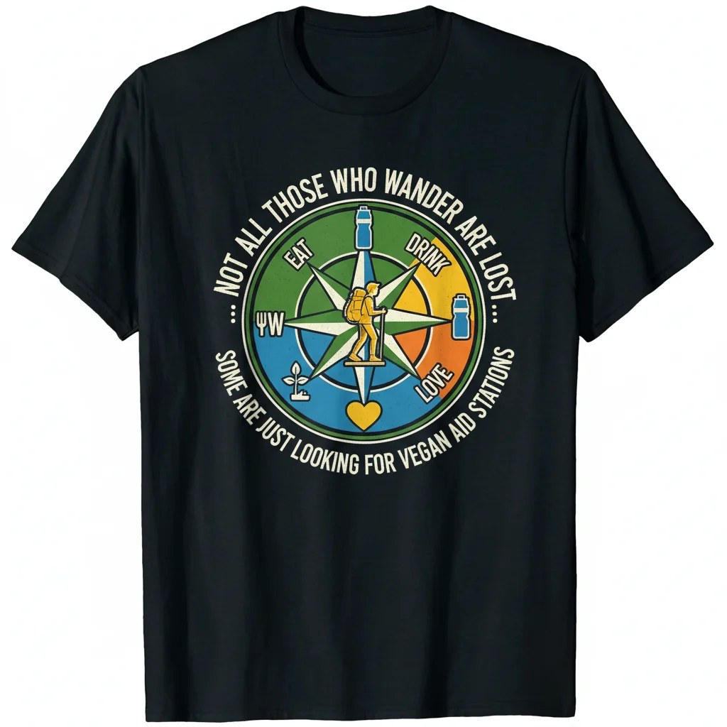 Wanderer's Vegan Compass Tee: Find Your Aid Station