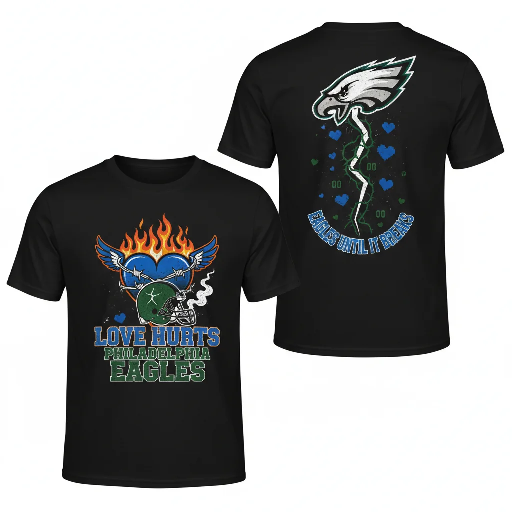 Philadelphia Eagles Love Hurts 2-Sided T-Shirt | Official Fan Apparel