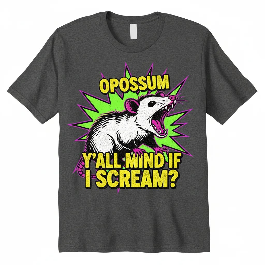 Opossum Y'all Mind If I Scream Funny T-Shirt - Unisex Cotton Tee