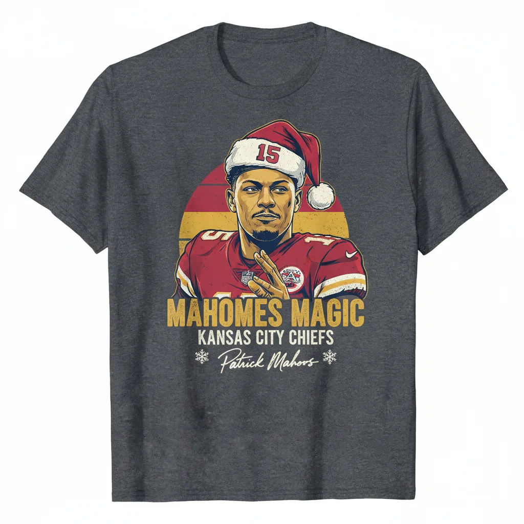 Patrick Mahomes Kansas City Chiefs Santa Hat Signature Christmas T-Shirt