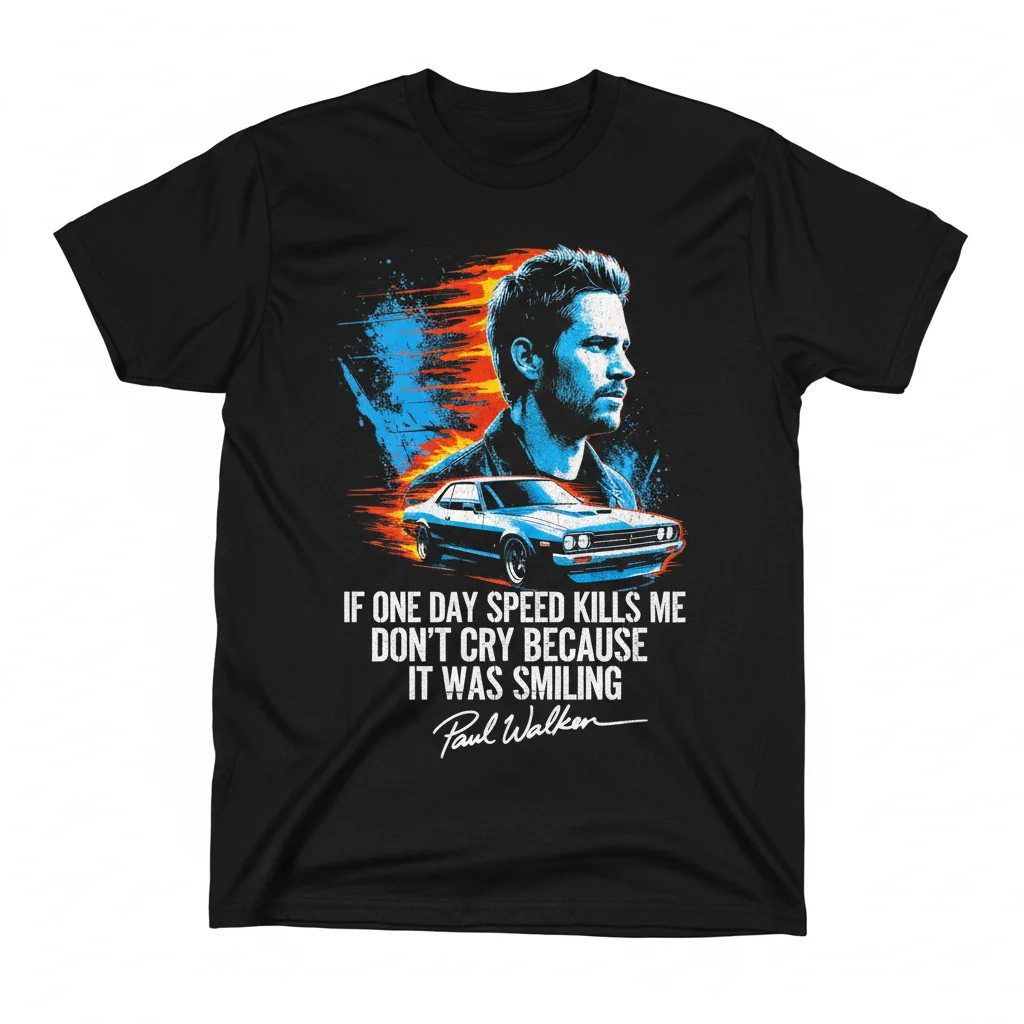 Camiseta con firma de Paul Walker: "Si un día la velocidad me mata, no llores porque estaba sonriendo"
