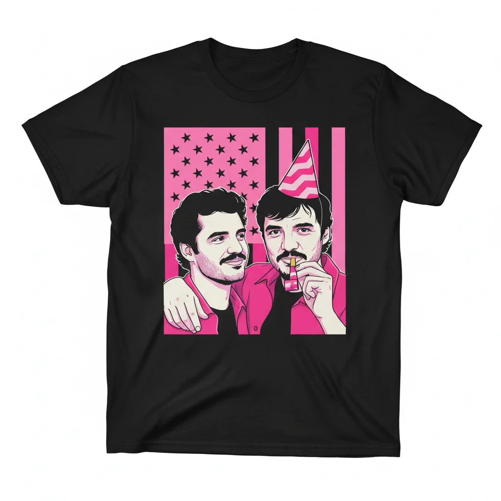 Pedro Pascal & Oscar Isaac Pink American Flag Graphic Tee - Premium Ring-Spun Cotton