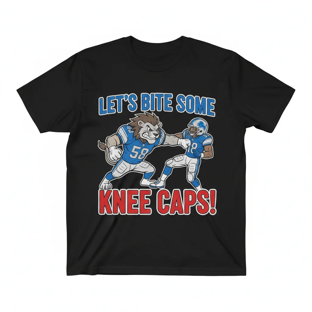 Penei Sewell 'Bite Knee Caps' T-Shirt | Detroit Lions Football Fan Apparel