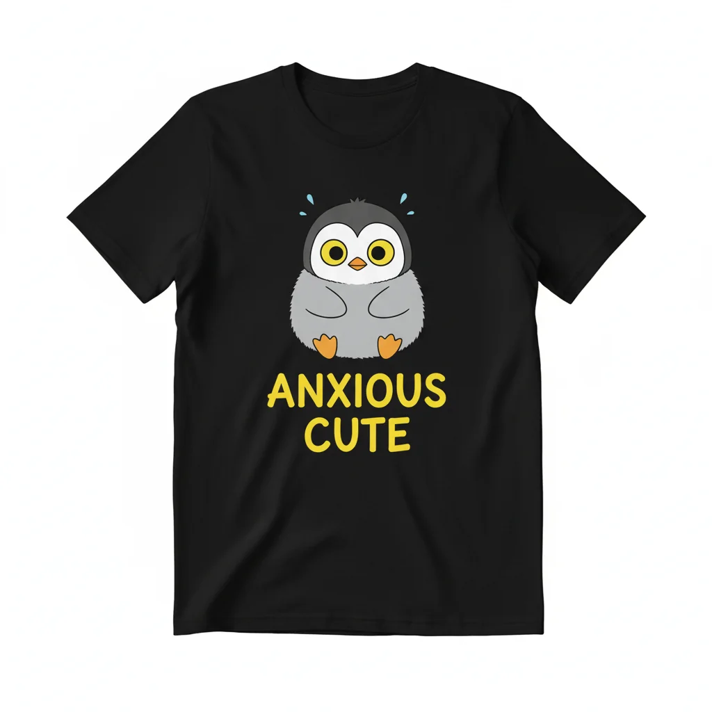 Camiseta Unissex Pinguim Ansioso e Fofo - 100% Algodão Premium