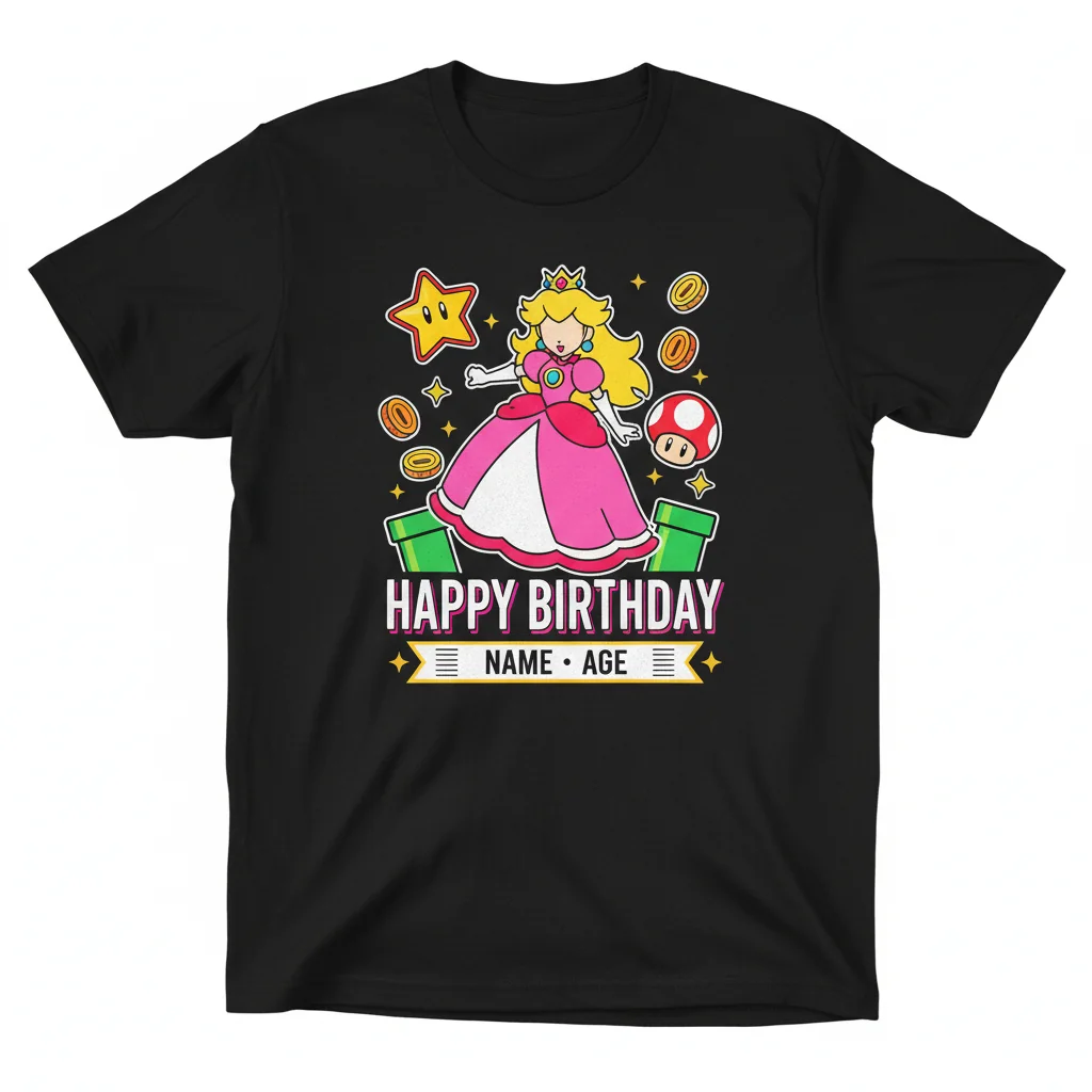 Personalized Super Princess Peach Birthday T-Shirt for Men - Heavyweight & Custom