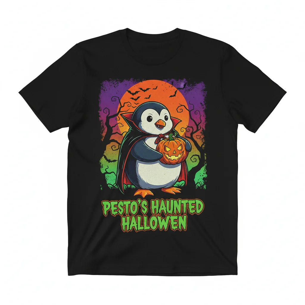 Pesto The Penguin Halloween T-Shirt - Unisex Softstyle Cotton Tee
