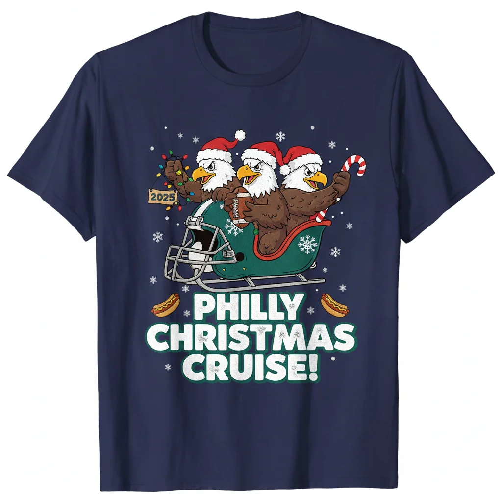 Philadelphia Eagles 2025 Football Santa Hat Funny Christmas T-Shirt