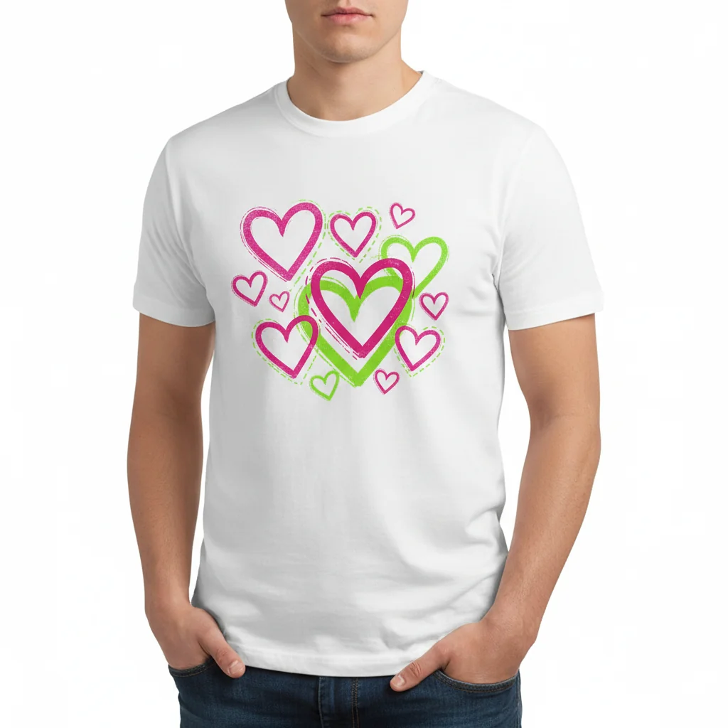 Home 12 Pink and Green Hearts Hand-Drawn Essential T-Shirt: Vibrant Style, Lasting Comfort