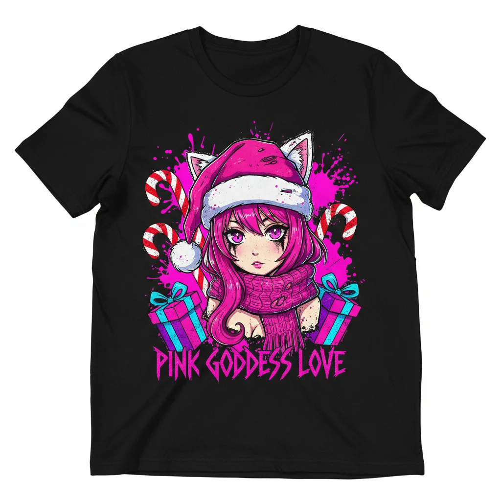 Pink Christmas Anime Girl T-Shirt: Whimsical Holiday Dream Tee
