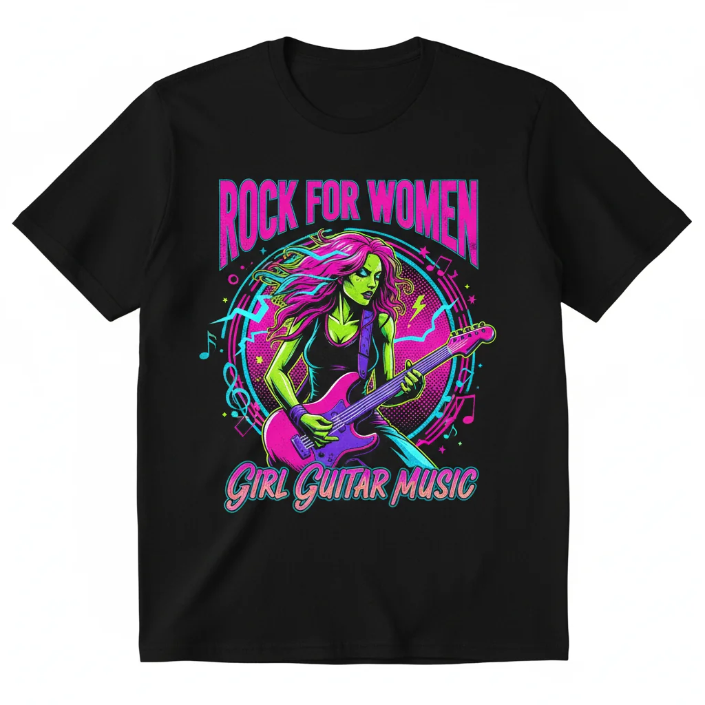 Pink Rockstar Woman T-Shirt - Girl Guitar Music Design for Women & Girls - Essential Soft Style Tee