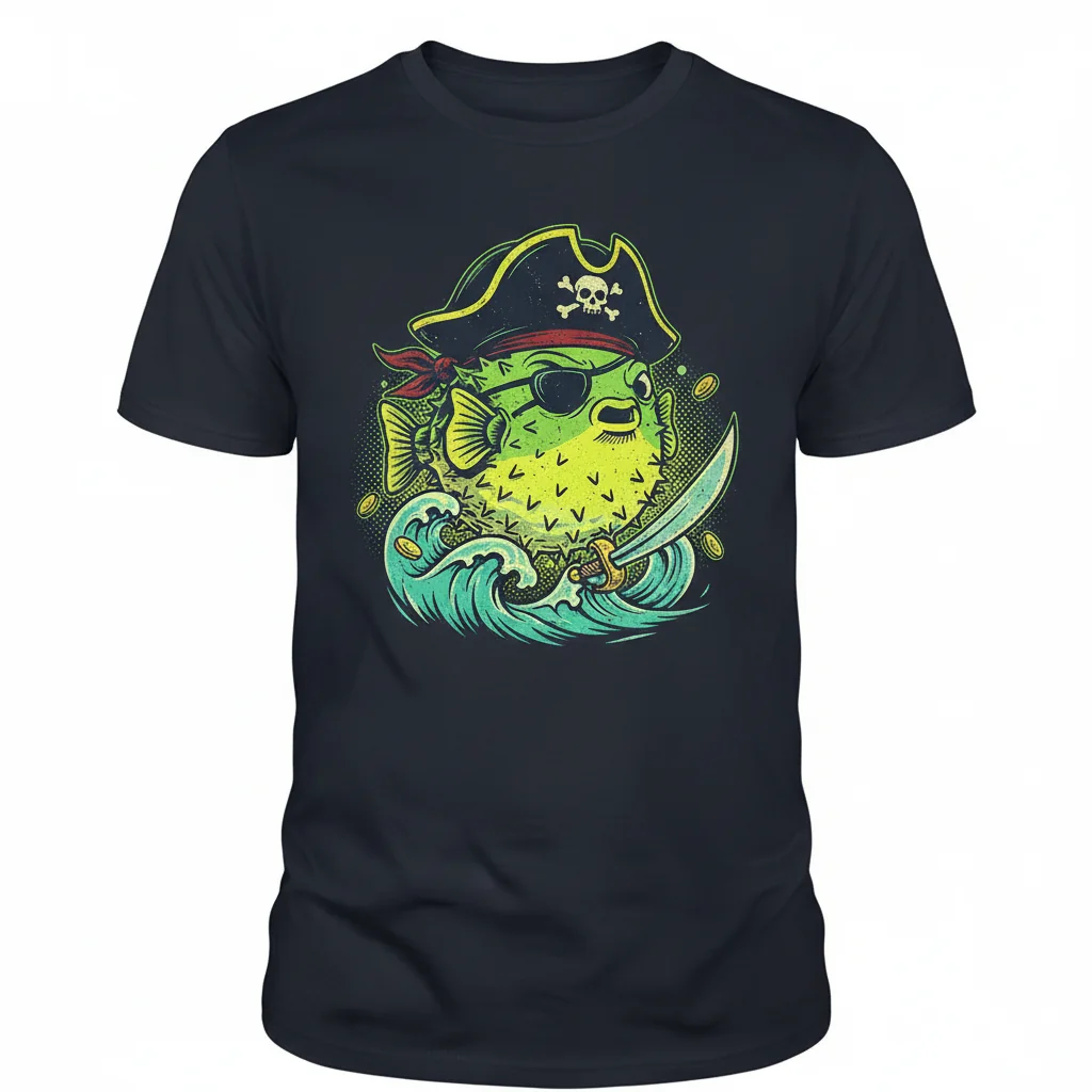 Pirate Pufferfish Graphic Tee - 100% Ring-Spun Cotton Essential T-Shirt