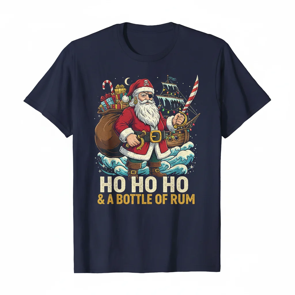 Pirate Santa Claus Funny Christmas Holiday T-Shirt - Cartoon X-Mas Tee