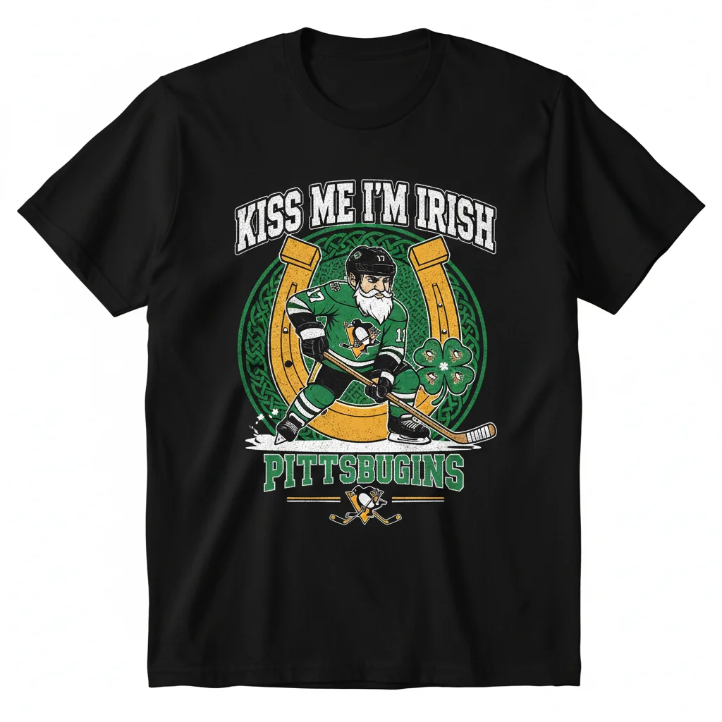 Pittsburgh Penguins "Kiss Me I'm Irish" St. Patrick's Day Unisex T-Shirt - Fade-Resistant & Pre-Shrunk