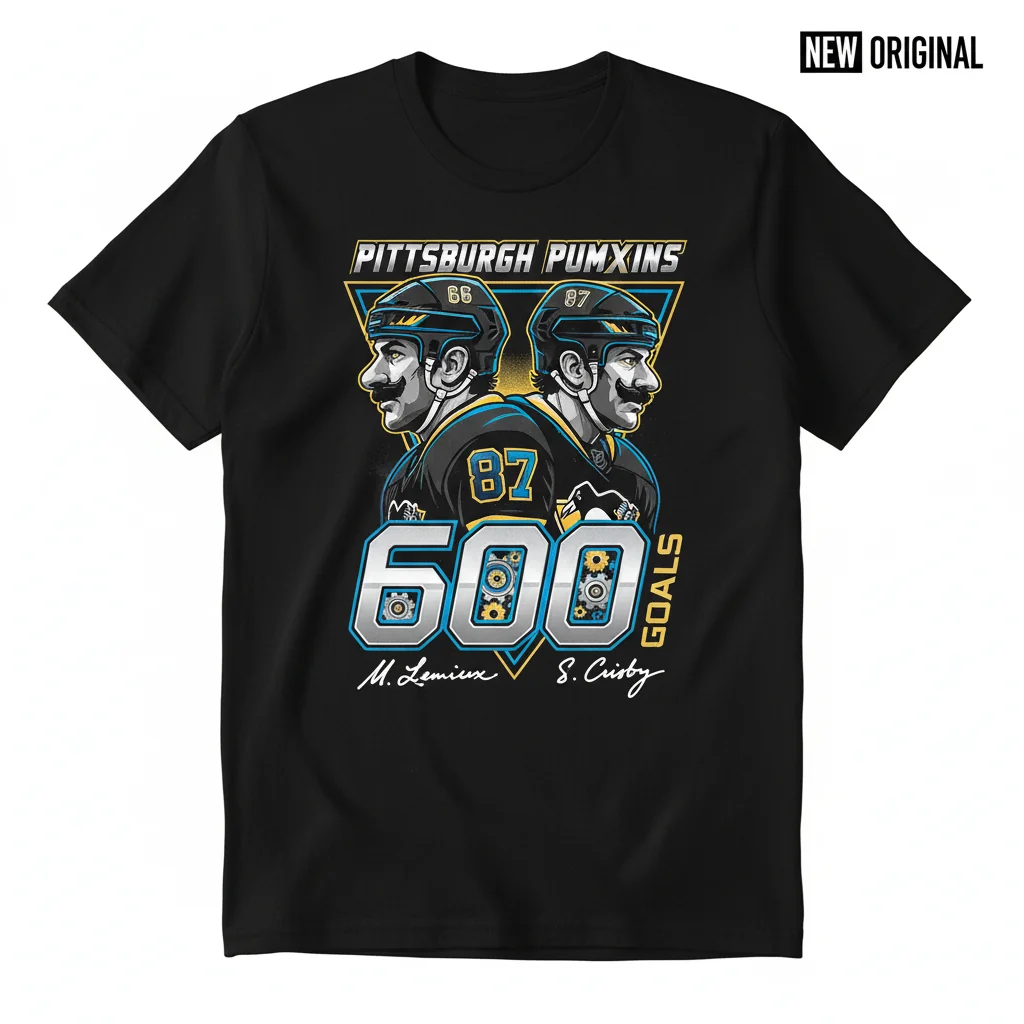 Pittsburgh Penguins Mario Lemieux & Sidney Crosby 600 Goals Club Signatures T-Shirt