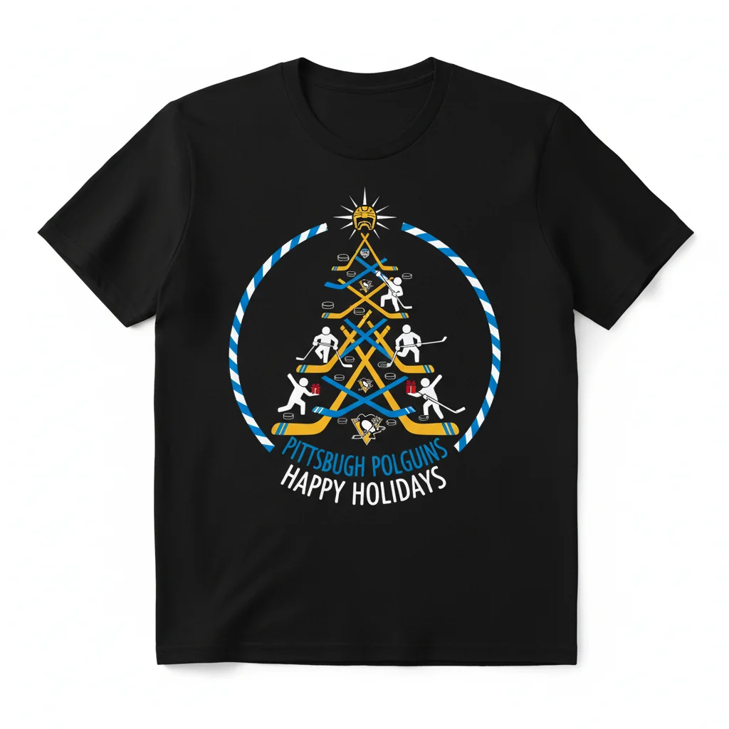 Pittsburgh Penguins Stickman Christmas Hockey Tree Holiday Shirt