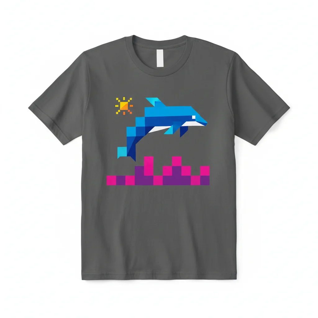 Pixelated Dolphin Artistry T-Shirt | Premium 100% Ring-Spun Cotton Tee | Unisex Retail Fit