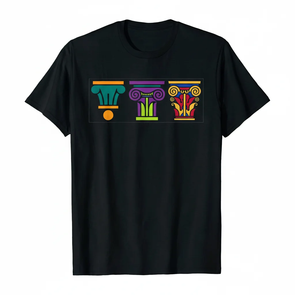 Ancient Echoes: Polychrome Greek Column Essential T-Shirt – Wear Your History