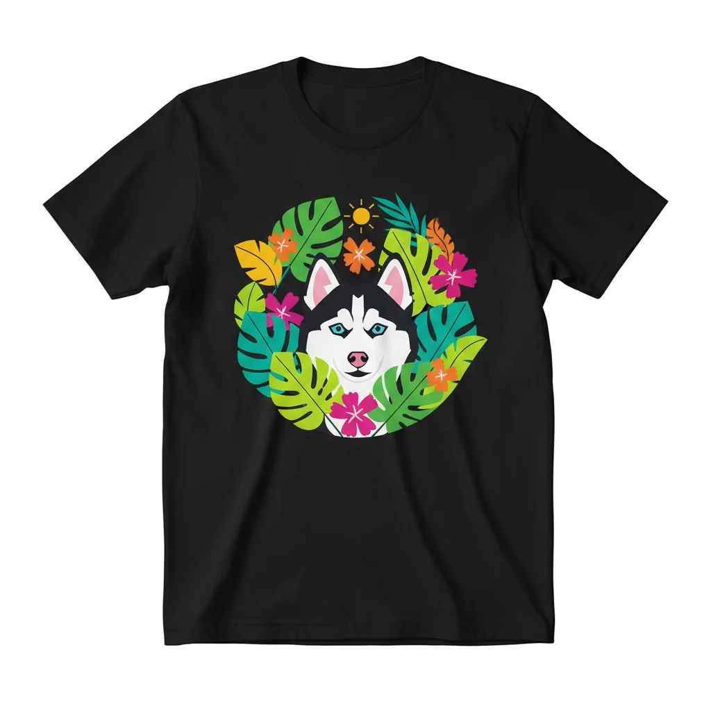 Pomsky Garden T-Shirt | Cute Dog & Floral Graphic Tee