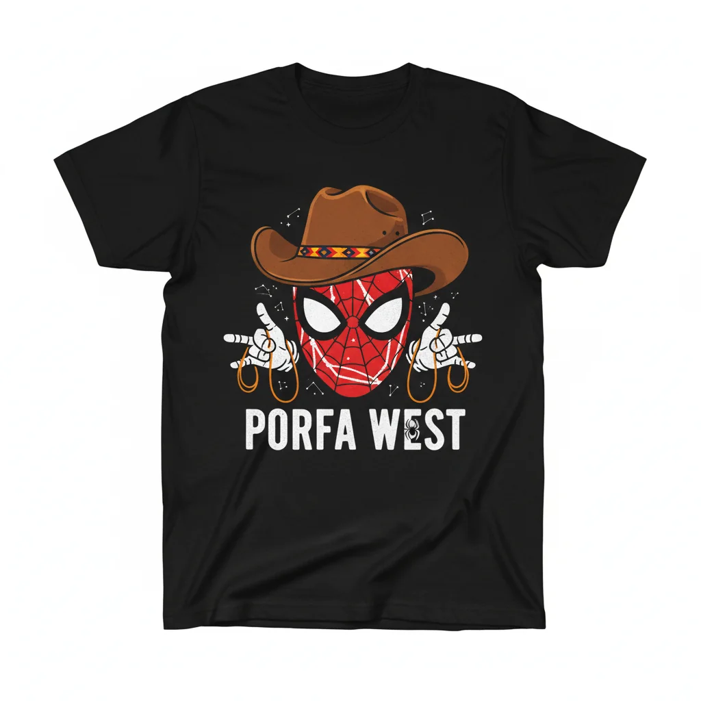 Porfa Porfaman Spider-Man Cowboy Hat Graphic Tee – Unique Fan Art Shirt