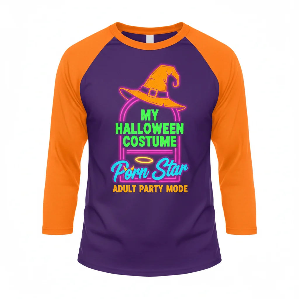 Porn Star Halloween Costume Adult Humor Party Baseball ¾ Sleeve T-Shirt – Fade-Resistant & Pre-Shrunk