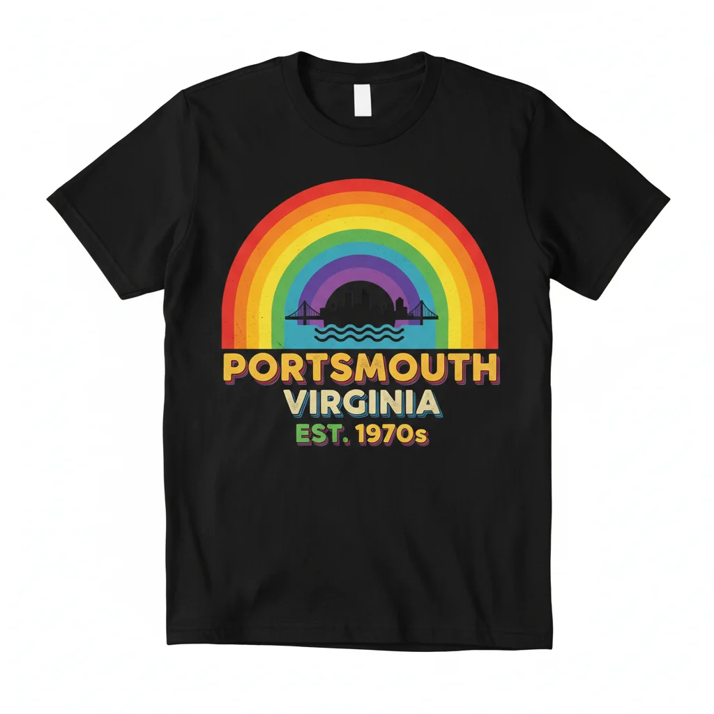 Portsmouth Virginia Retro 70s Rainbow Vintage Essential T-Shirt - City Pride Apparel
