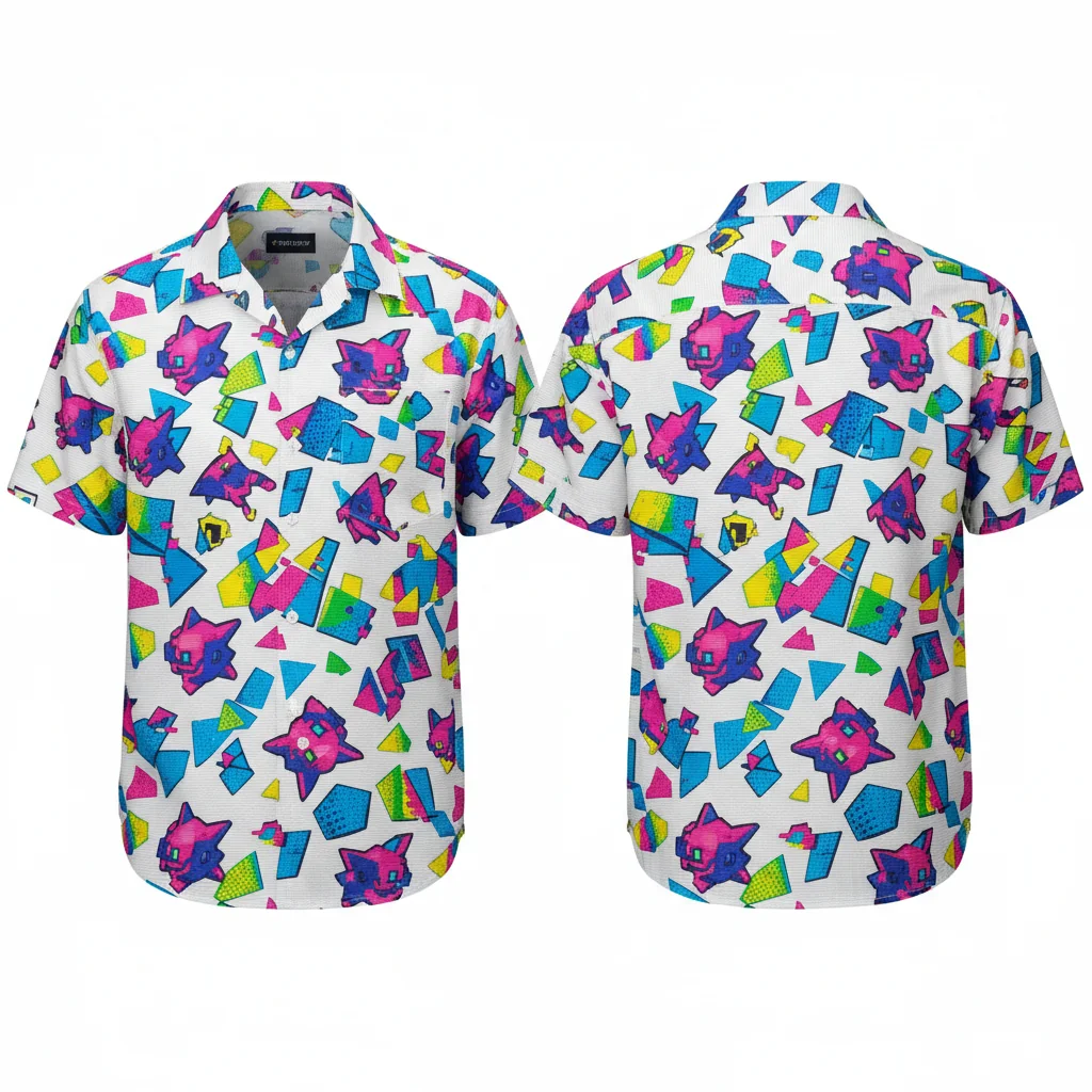 Porygon 'Virtual Glitch' Button Up Shirt | Unisex Gamer Apparel