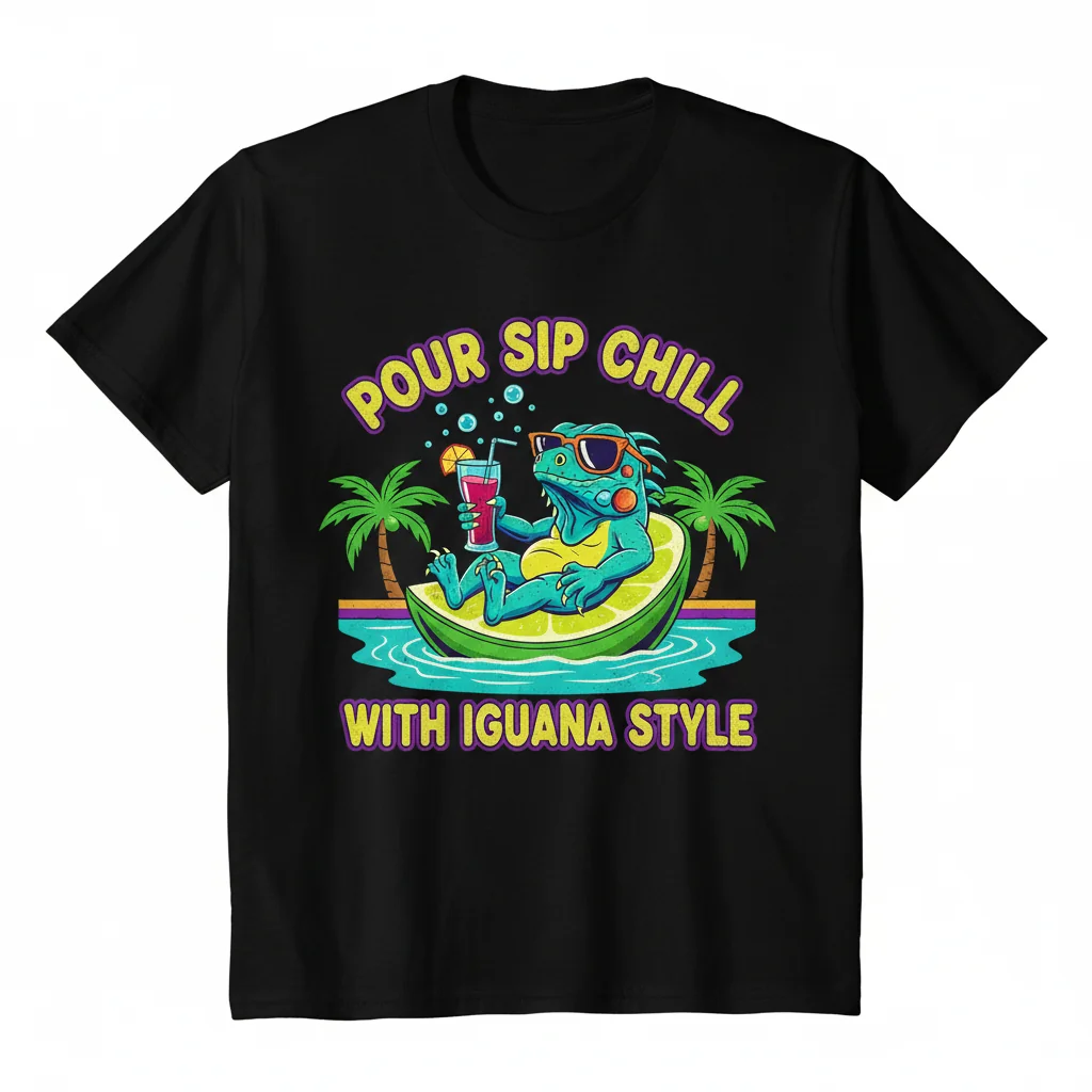 Essential Iguana Style T-Shirt: Pour, Sip, Chill Comfort Tee