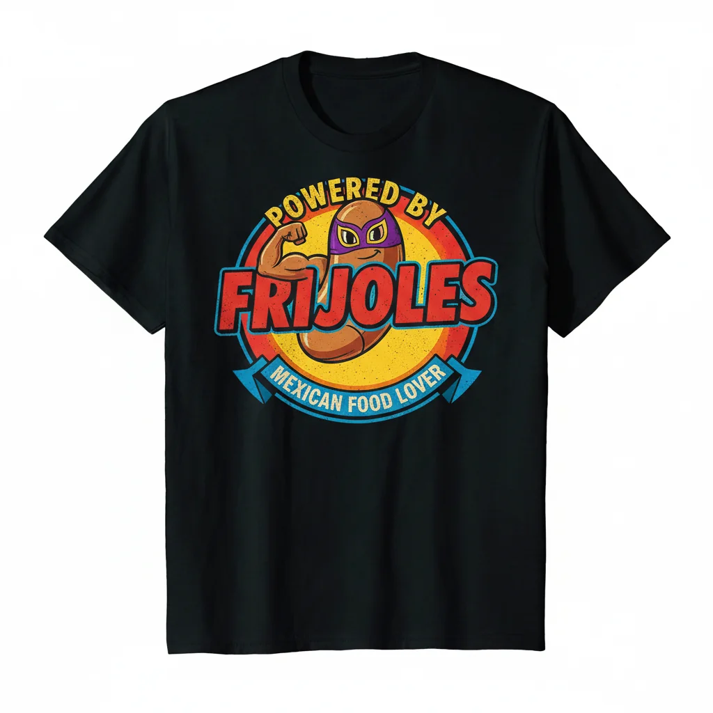 Camiseta Esencial "Powered By Frijoles": Durabilidad y Estilo para Amantes de la Comida Mexicana