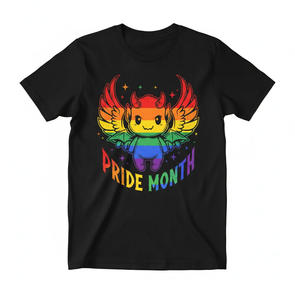 Durable Pride Month Demon Rainbow Gradient T-Shirt – Fade-Resistant & Comfortable