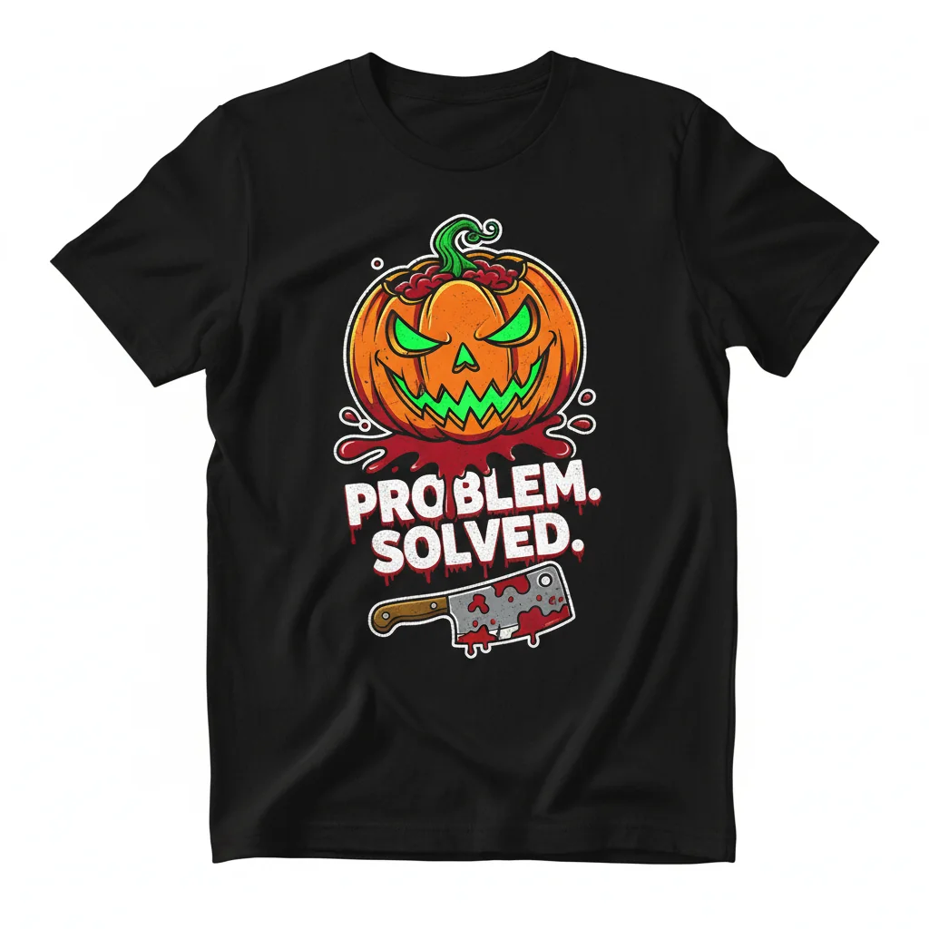 Problem Solved Bloody Halloween Tee - Durable & Fade-Resistant