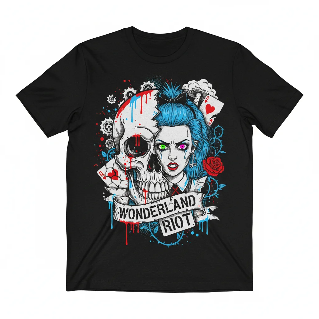 Punk Rock Alice in Wonderland Skull Essential T-Shirt - Unique Graphic Tee