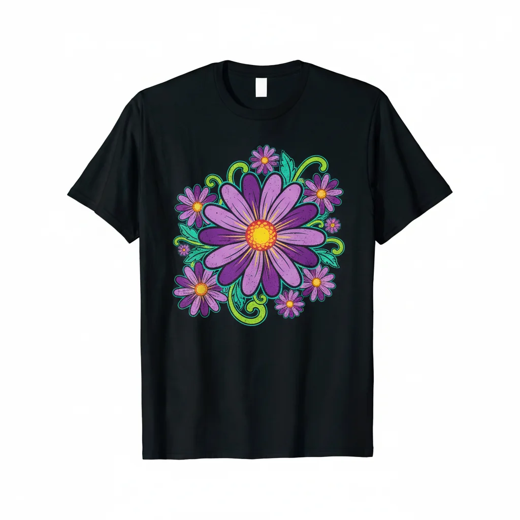 Purple Daisies Little Flowers Set of 16 Graphic Print Essential T-Shirt