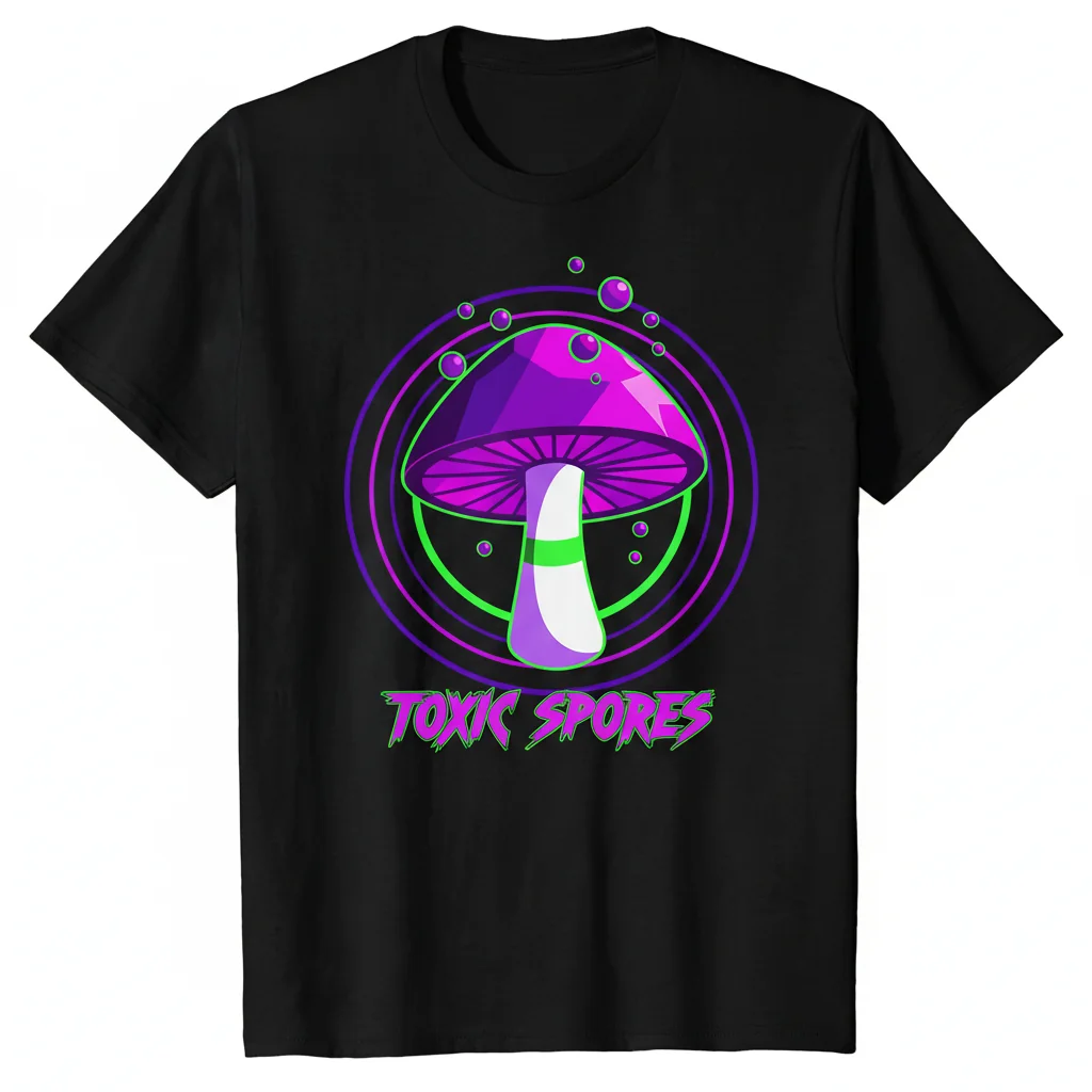 Purple Poison Mushroom Graphic Tee - Essential Black T-Shirt