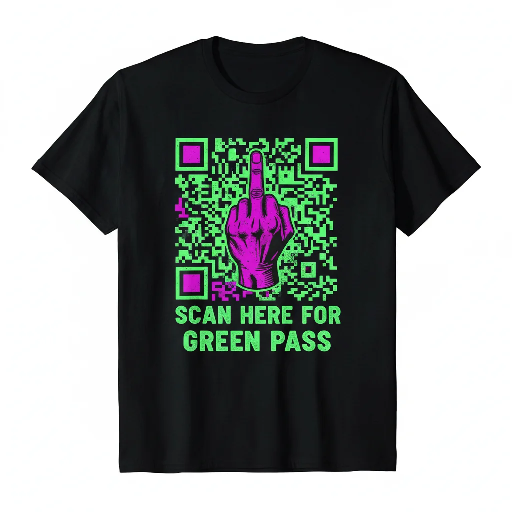 QR Code Middle Finger Green Pass T-Shirt - Essential Scan Here Graphic Tee