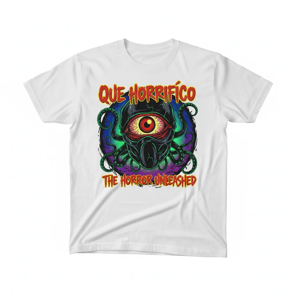 Que Horrifico Camiseta Essencial Unissex – Humor Macabro