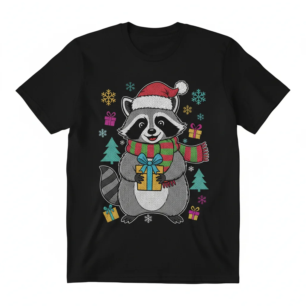 Raccoon Ugly Christmas Sweater T-Shirt | Durable & Vibrant Holiday Tee
