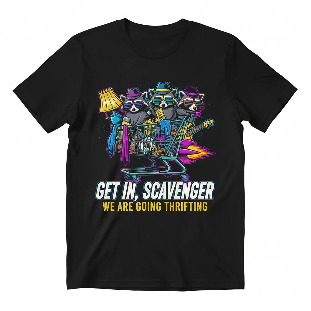 The Thrifter's Delight: Raccoon Scavenger Adventure Tee
