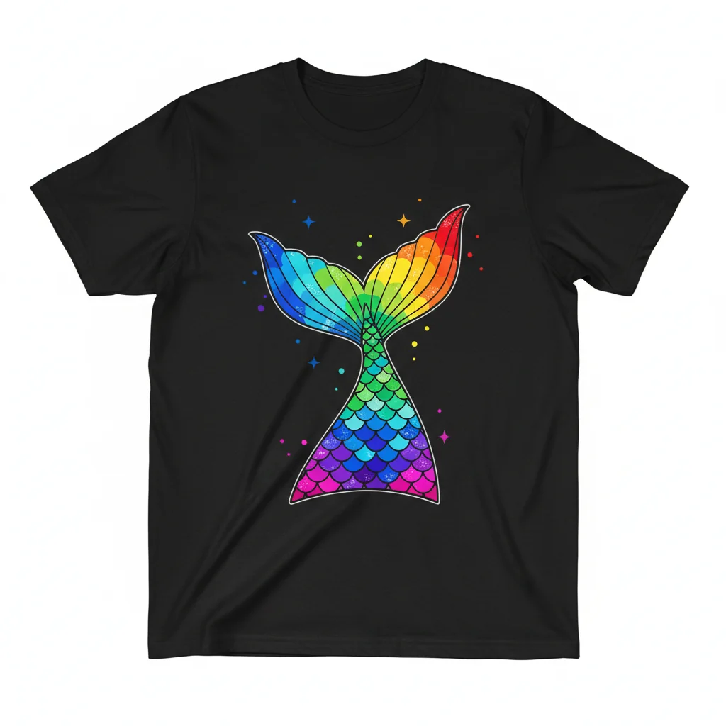 Rainbow Mermaid Scale Sequin Graphic T-Shirt - Unique Design & Comfy Fit