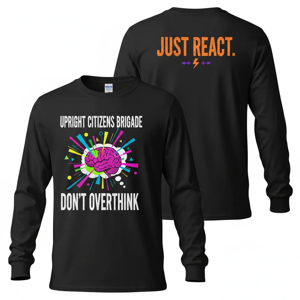 Rare Upright Citizens Brigade (UCB) 'Don't Think' Double Sided Long Sleeve Youth T-Shirt XL Black