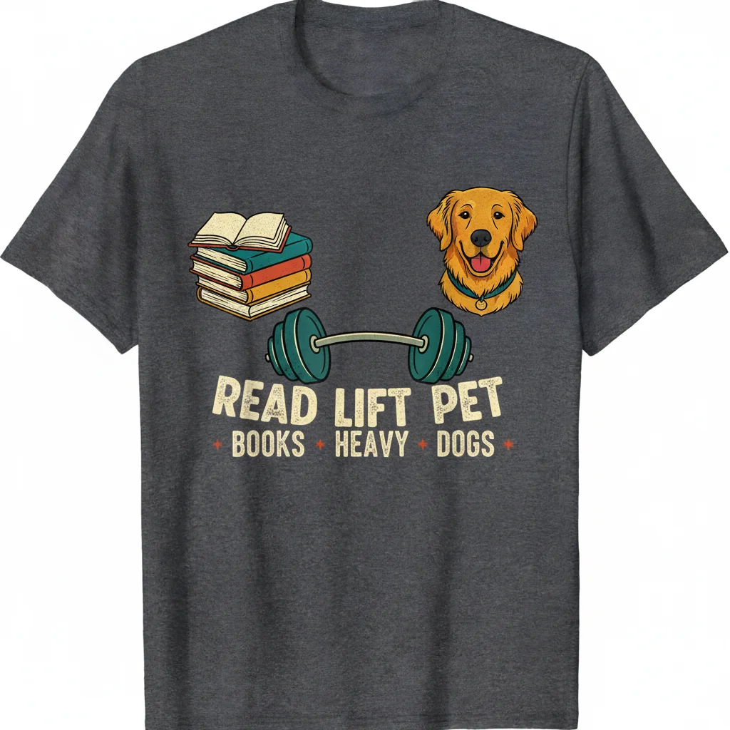 Camiseta Esencial "Leer Libros Levantar Pesas Acariciar Perros" - 100% Algodón Anillado