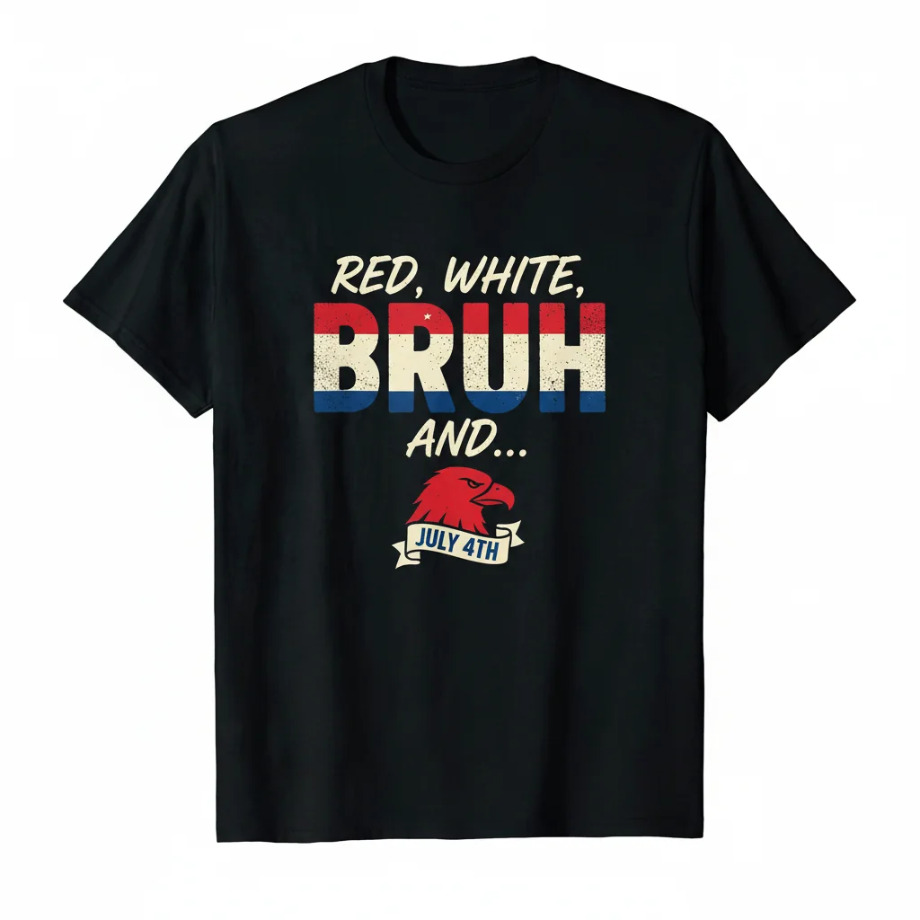 Red, White, & Bruh 4th of July Boys' Patriotic Funny Essential T-Shirt – Durable, Pre-Shrunk Comfort