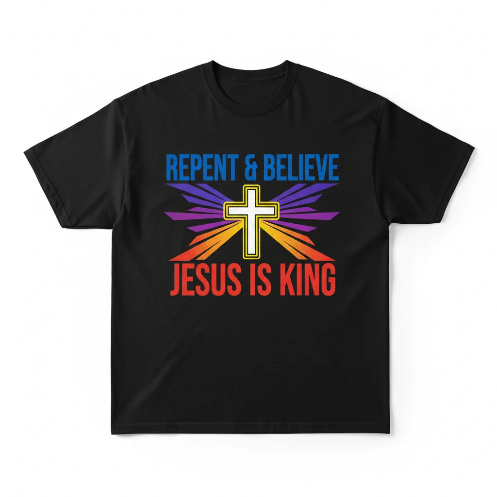 Repent and Believe – Jesus Is King | The Art of Faith Oversized Essential T-Shirt