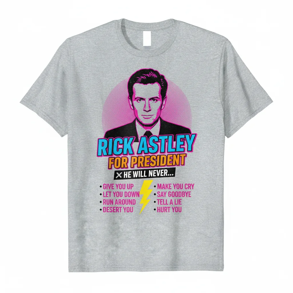 Rick Astley for President Funny Meme T-Shirt | 'Never Gonna Give You Up' Graphic Tee