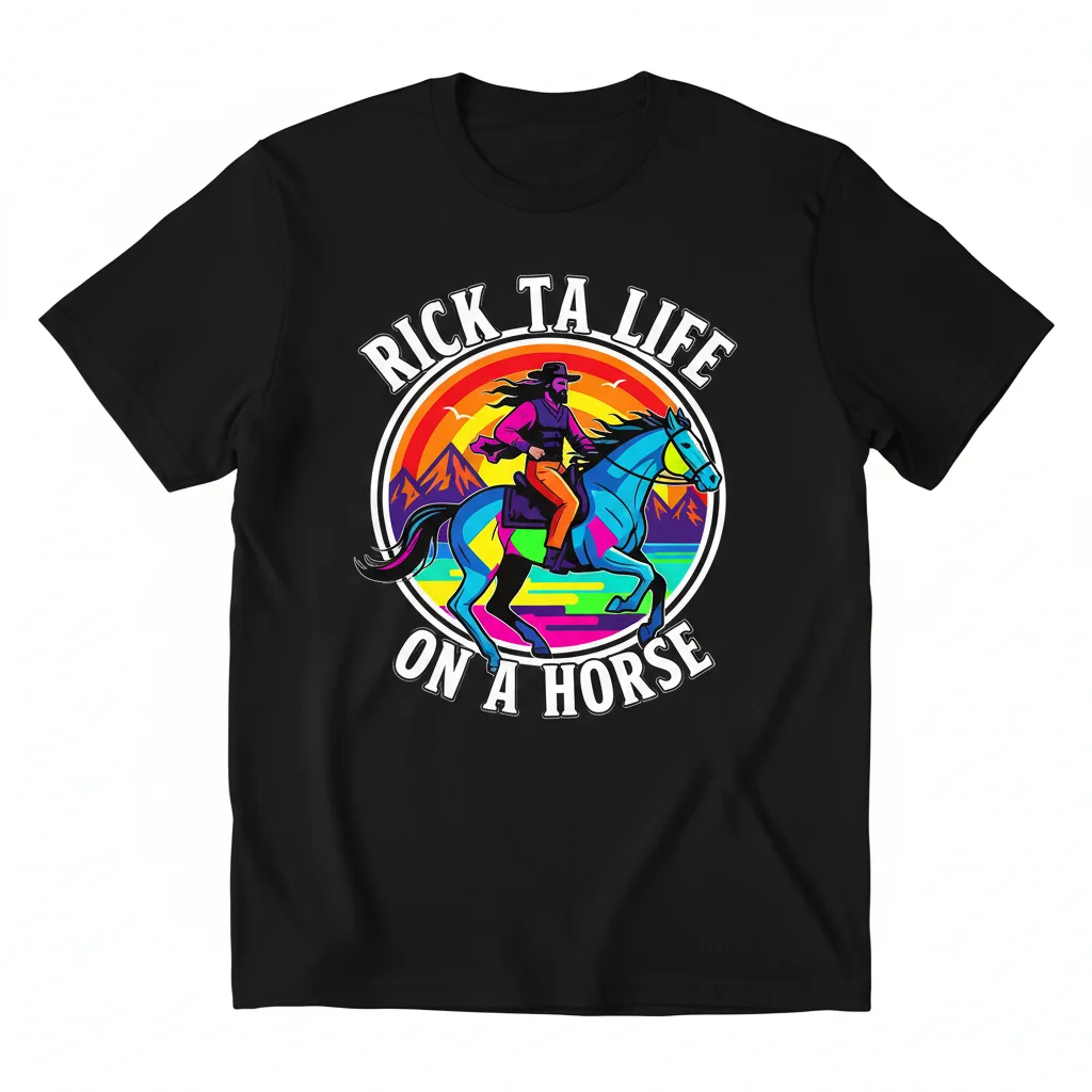 RICK TA LIFE ON A HORSE: Durable, Fade-Resistant Essential T-Shirt