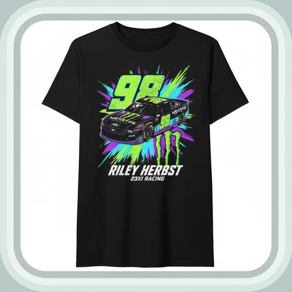 Riley Herbst 23XI Racing Monster Energy Car Signature T-Shirt - Unisex Fan Apparel