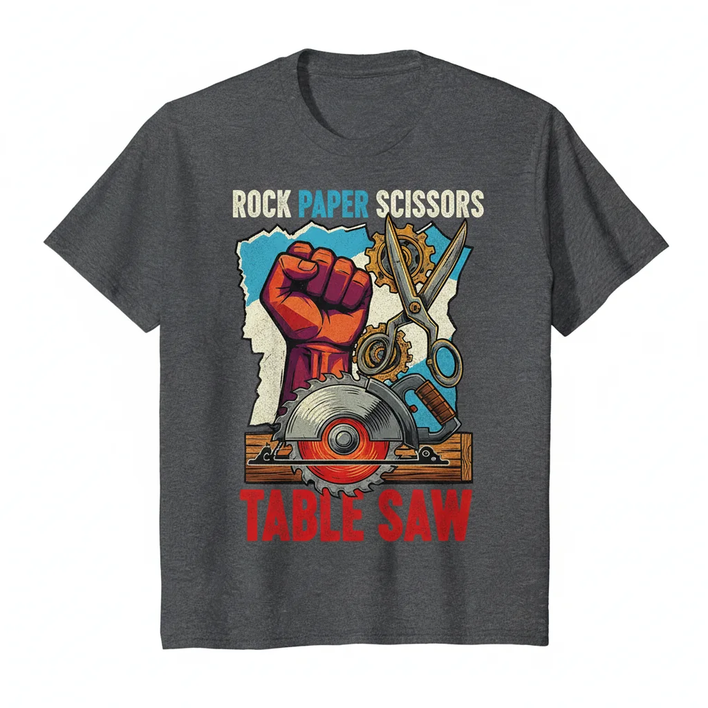 Rock Paper Scissors Table Saw Funny Carpenter T-Shirt - Premium Cotton